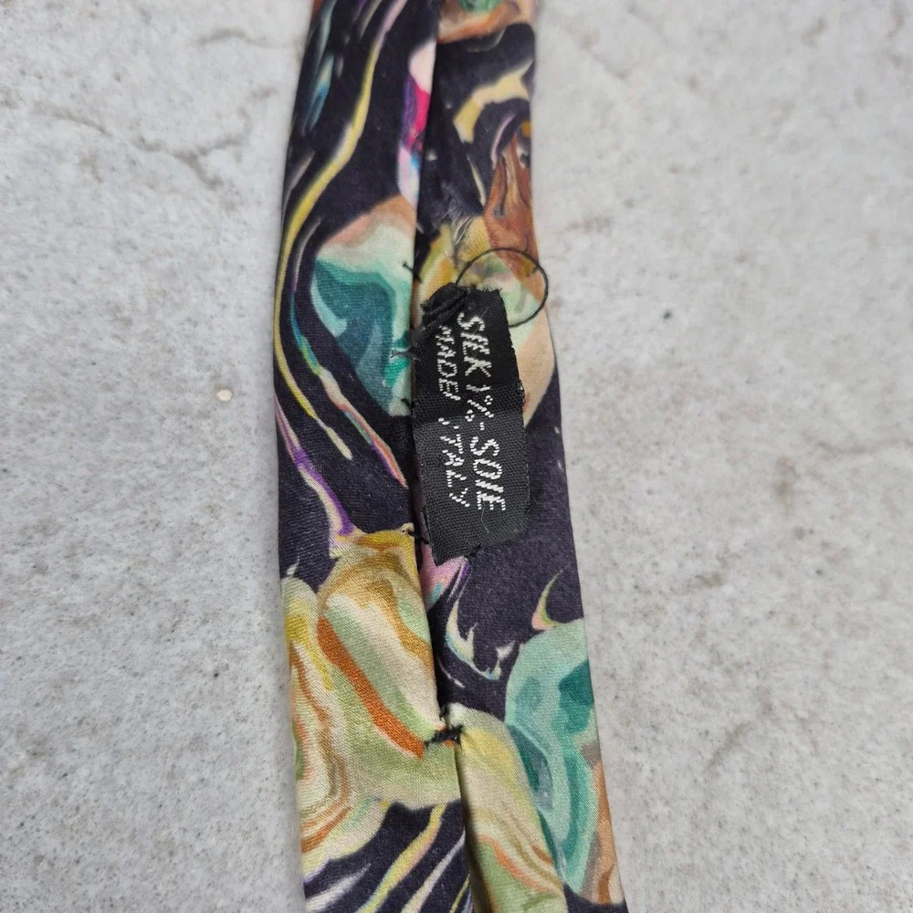 Brioni‎ Necktie Abstract Psychedelic Marbled Silk Multicolor Mens